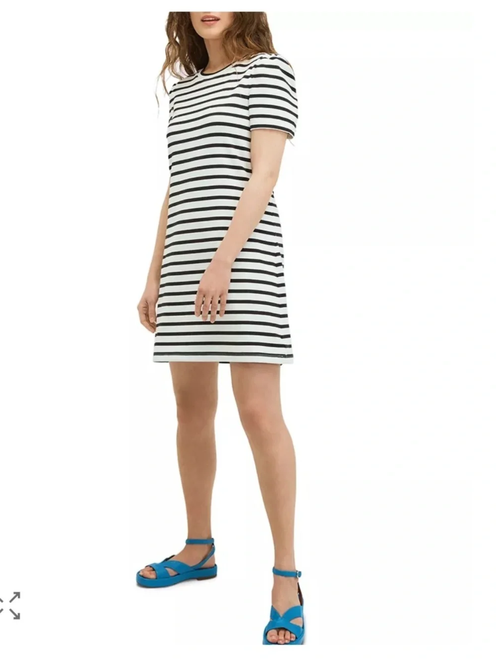 kate spade Black cream Striped puff sleeve cotton pull on dress size Large NWT